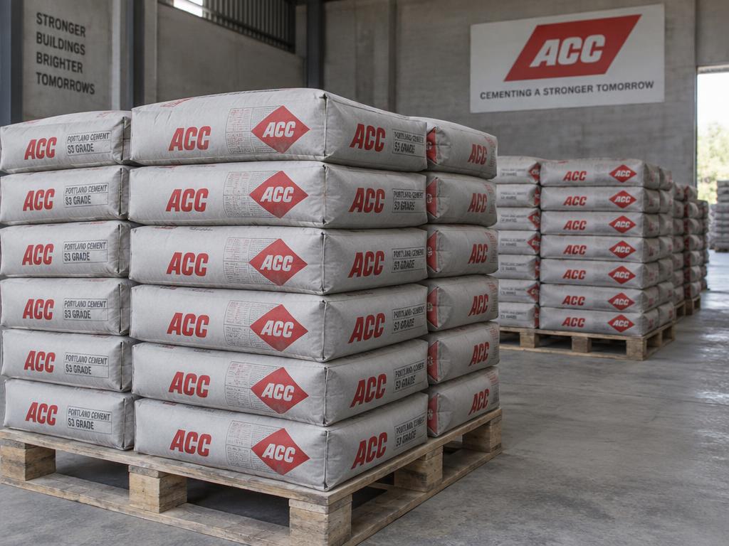 Stacked ACC cement bags ready for enquiry