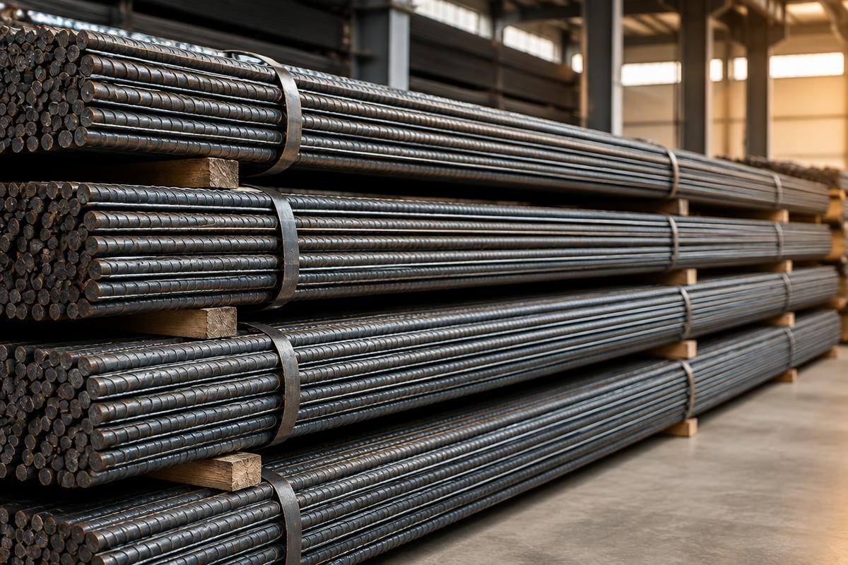 Rows of ribbed reinforcement steel bars